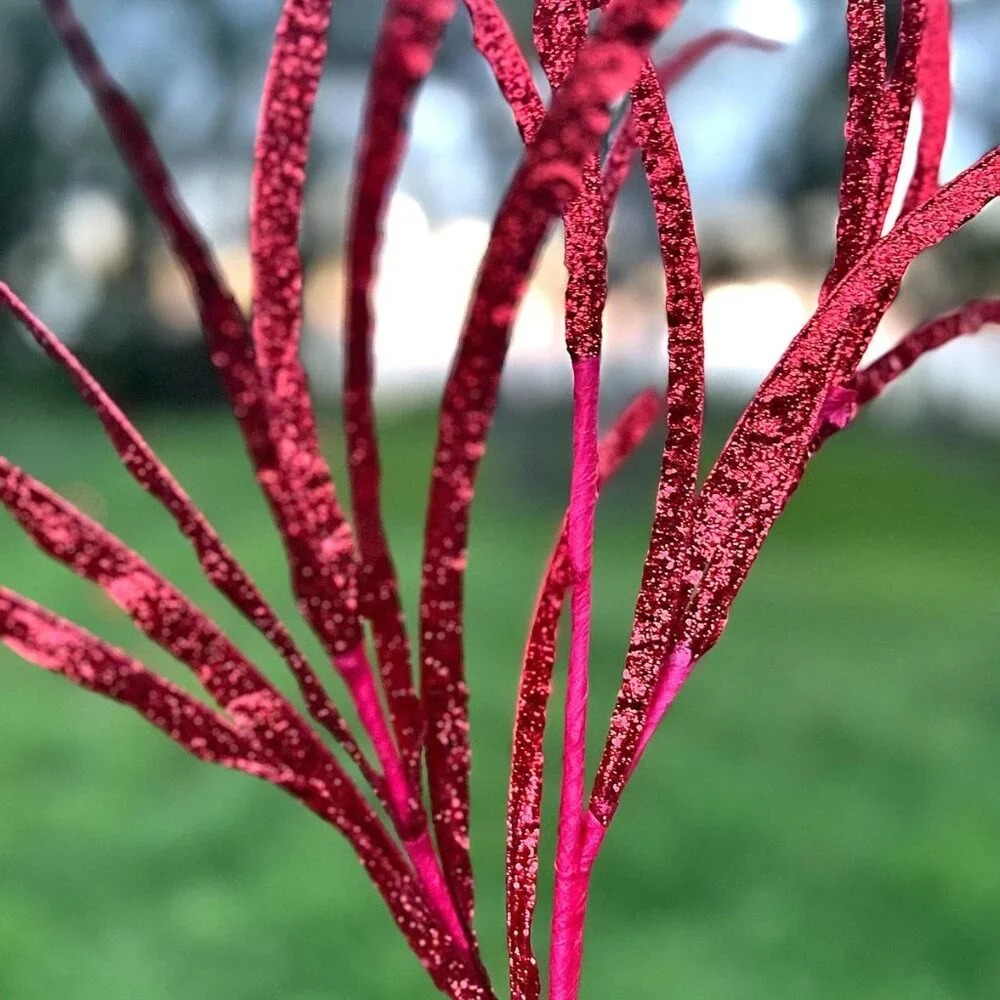 Christmas Glittered Paper Grass Red Spray Pick Holiday Tree Accents 4 Count